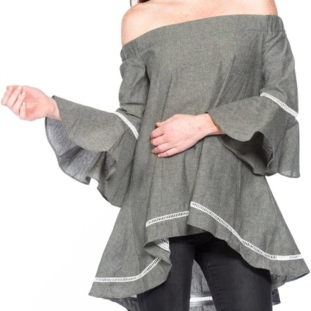 Gray Off Shoulder Womens Tunic Top